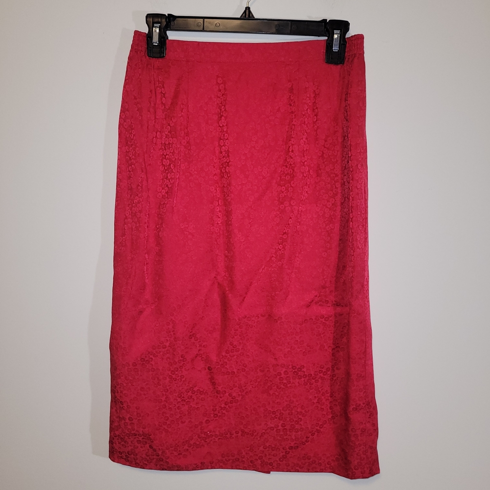 Vintage Silk Skirt Suit Anne Crimmins Hong Kong Red Jacquard Set 8 - Picture 14 of 15